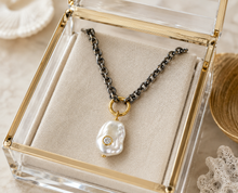 Load image into Gallery viewer, Baroque Pearl &amp; CZ Mixed Metal Pendant Necklace