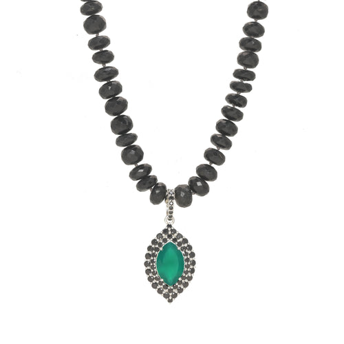 Black Spinel and Green Onyx Marquis Pendant