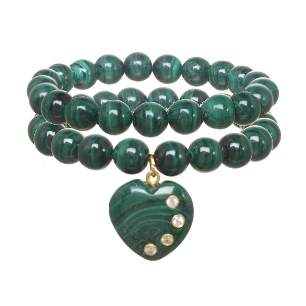 Malachite Hanging Heart Bracelets