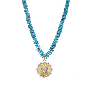 Turquoise Heishi Hanging Heart Necklace