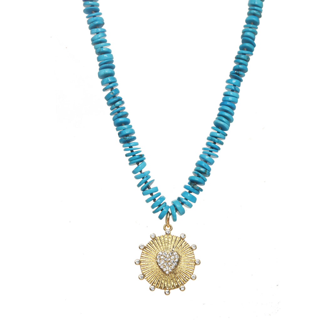 Turquoise Heishi Hanging Heart Necklace