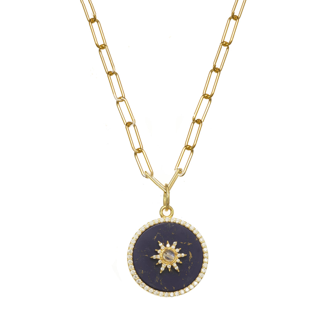 Blue Lapis Medallion Celestial Pendant Necklace