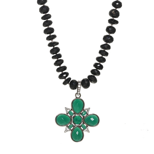 Black Spinel and Green Onyx Pendant Necklace