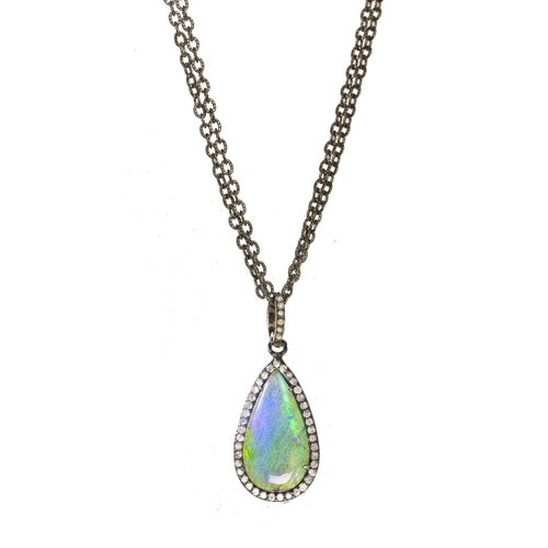 Labradorite and Diamond Pendant Necklace