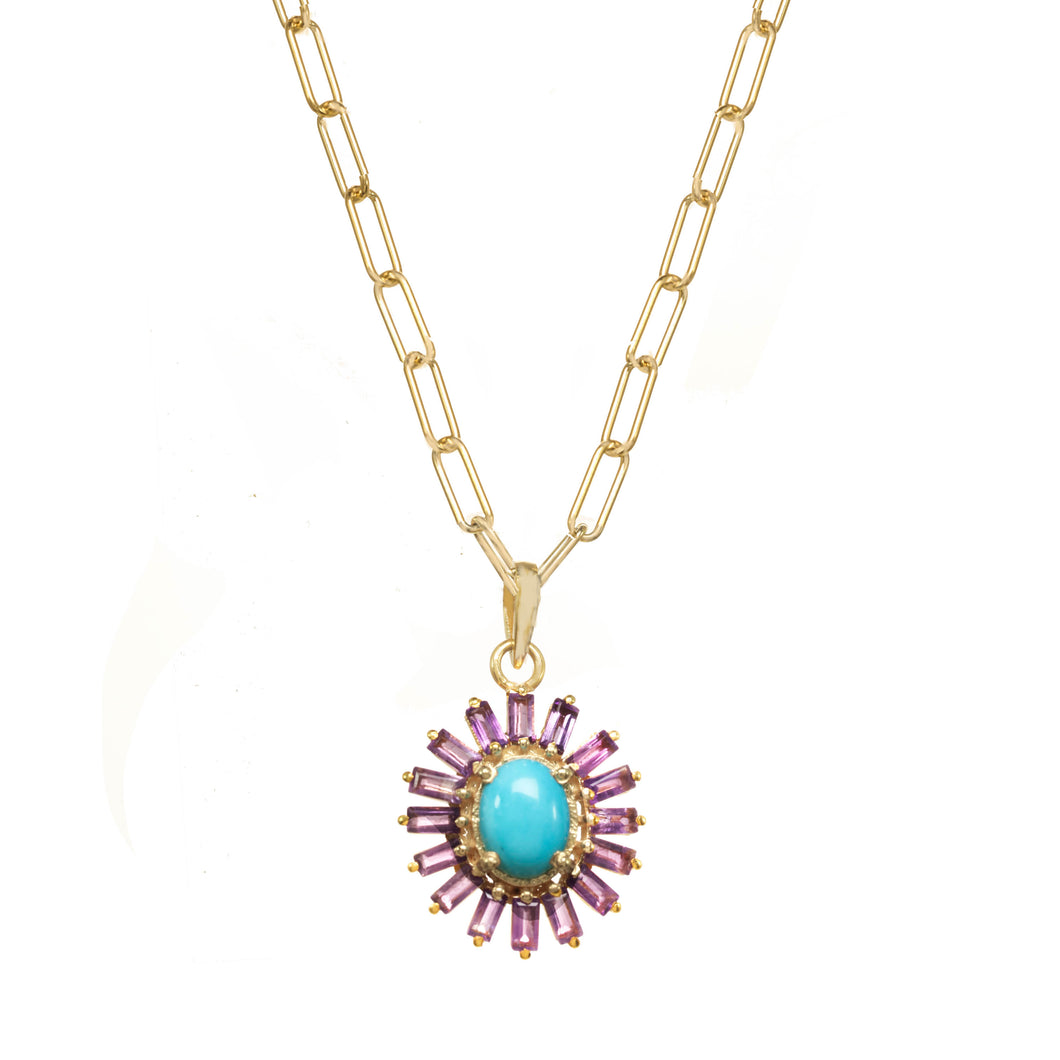 Amethyst and Turquoise Baguette Pendant Necklace