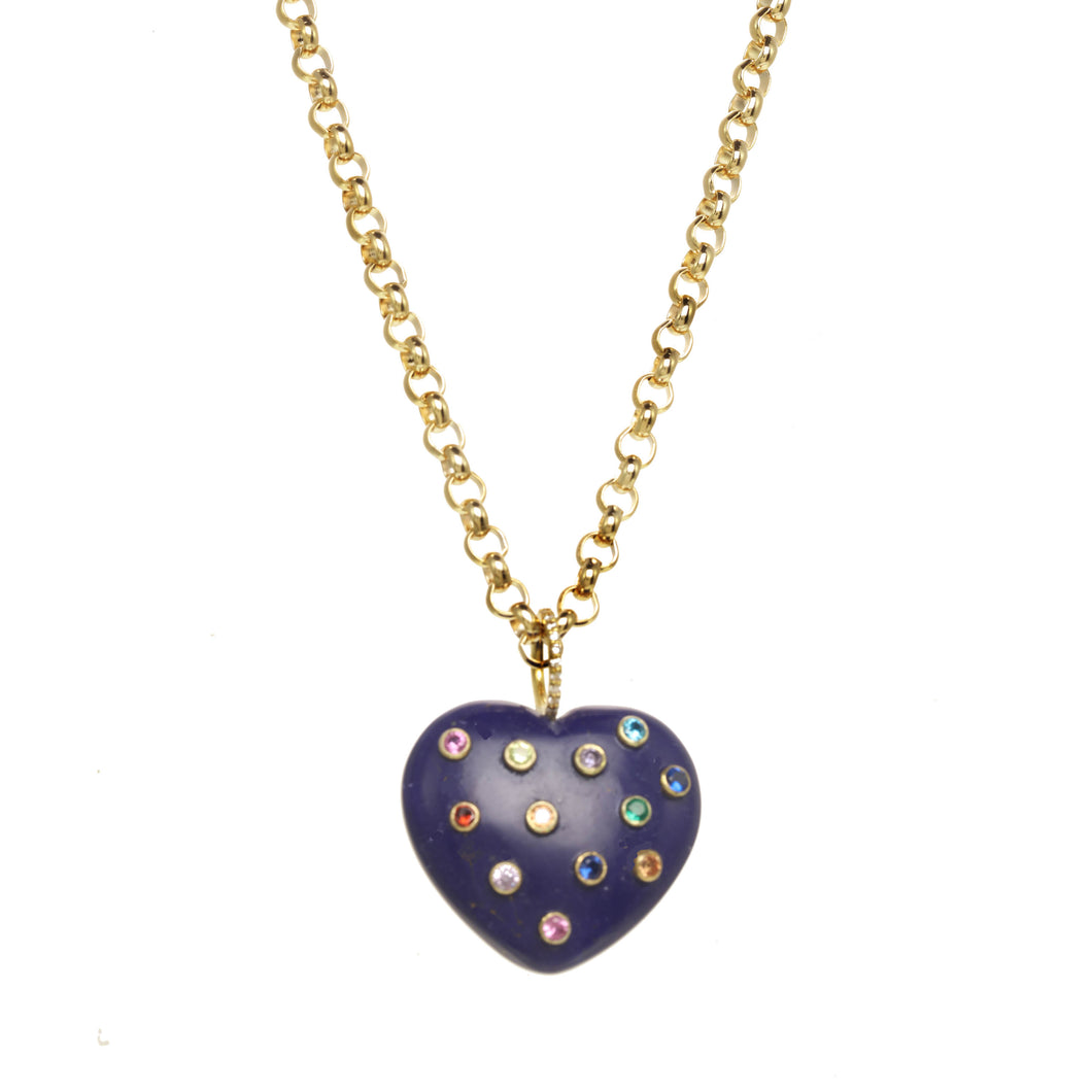 Blue Lapis Puffy Heart Necklace