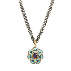 Enamel Diamond and Sapphire Pendant Necklace