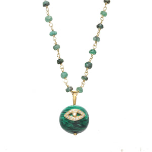 Emerald and Malachite Evil Eye Necklace
