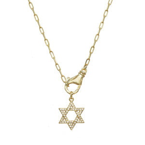 Paperclip Chain with Pavé Jewish Star