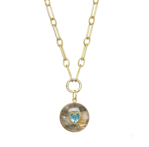 Labradorite and Aqua Heart Pendant Necklace