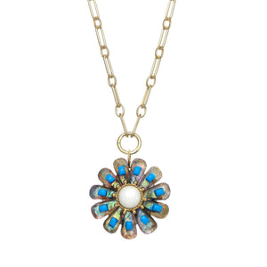 Labradorite and Turquoise Flower Necklace
