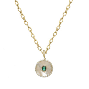 Mother of Pearl Pave Disc Pendant