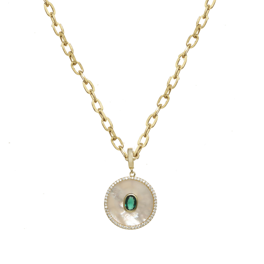 Mother of Pearl Pave Disc Pendant