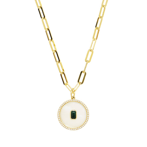 Mother of Pearl Emerald Pendant Necklace