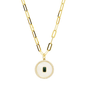 Mother of Pearl Emerald Pendant Necklace