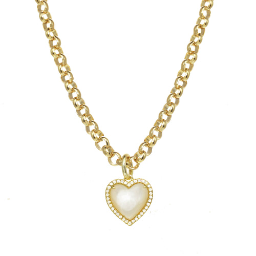 Mother of Pearl Pave Heart Necklace