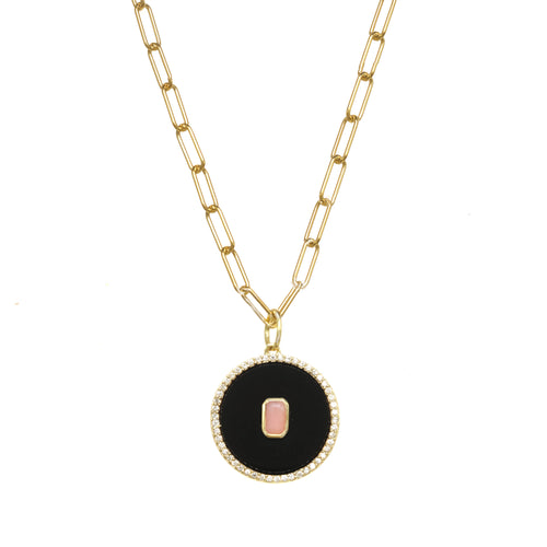 Black Onyx and Pink Opal Medallion Necklace