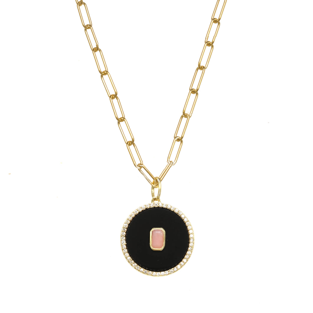 Black Onyx and Pink Opal Medallion Necklace