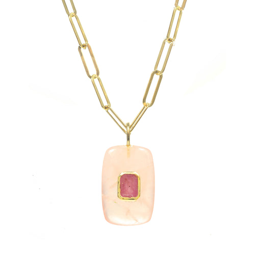 Rose Quartz and Tourmaline Pendant Necklace