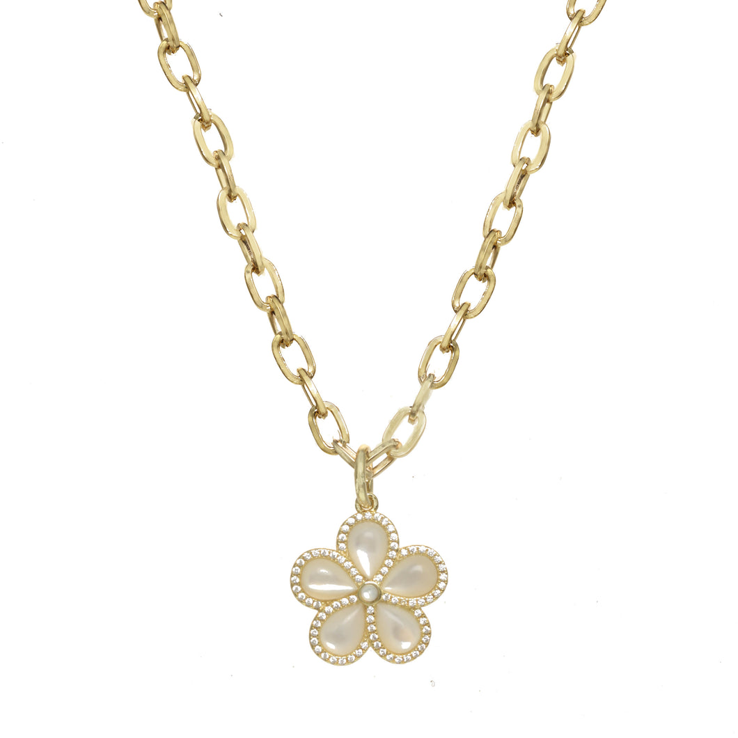 Mother of Pearl Flower Pendant Necklace