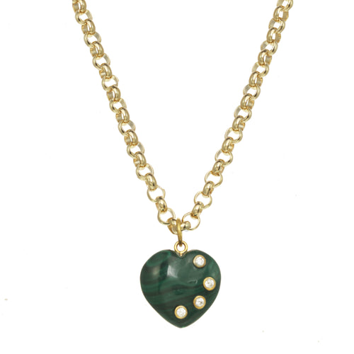 Malachite Heart Pendant on Rolo Chain