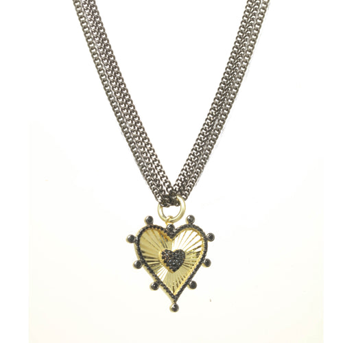 Mixed Metal Pave Heart Necklace