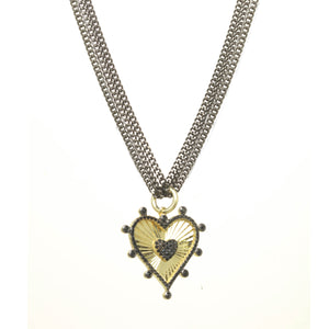 Mixed Metal Pave Heart Necklace