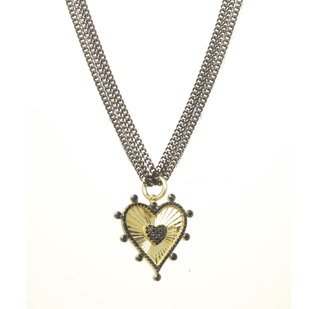 Mixed Metal Pave Heart Necklace