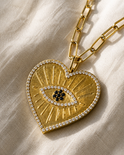 Load image into Gallery viewer, Gold Pavé Evil Eye Heart Pendant Necklace