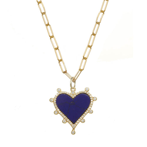 Blue Lapis Pave Heart Necklace