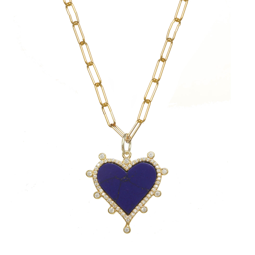 Blue Lapis Pave Heart Necklace