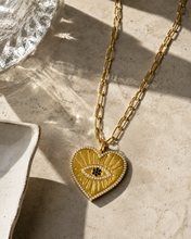 Load image into Gallery viewer, Gold Pavé Evil Eye Heart Pendant Necklace