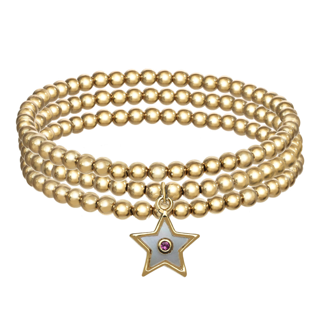 Set of 3 14k Gold Filled Beaded Bracelets with Star Pendant