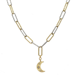 Two Tone Silver and Gold Pendant Moon Necklace