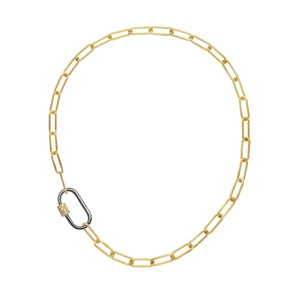 Mixed Metal Diamond Pave Carabiner Necklace