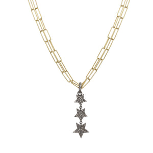 Gold and Diamond Pave Linear Star Necklace