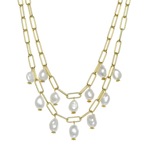 Double Row Pearl Bauble Necklace