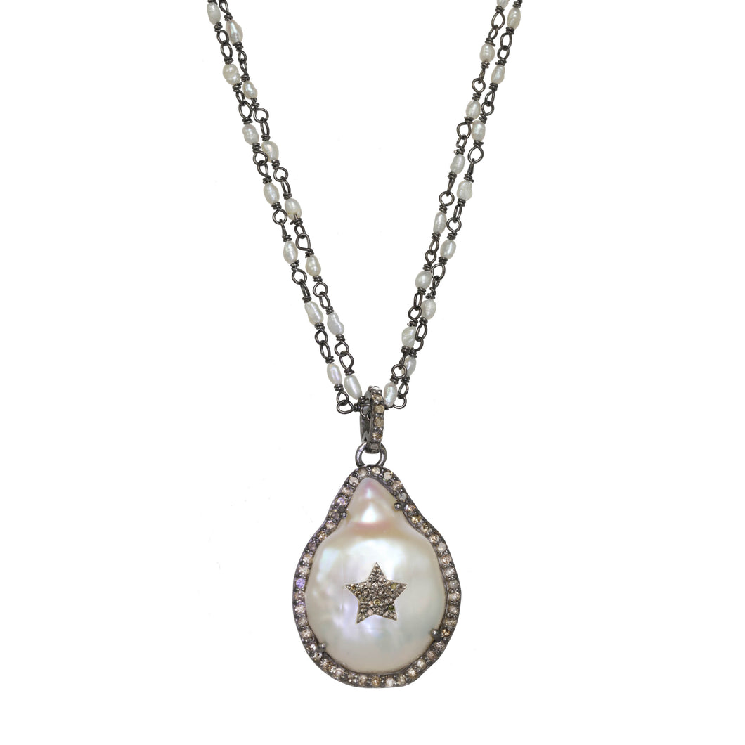 Pearl and Pave Diamond Pendant