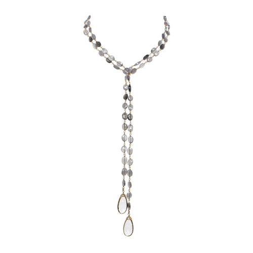 Grey Moonstone Lariat Necklace