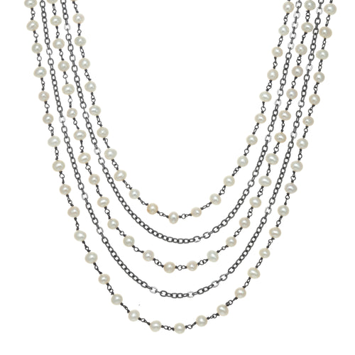 Pearl and Gun Metal Layered Necklace