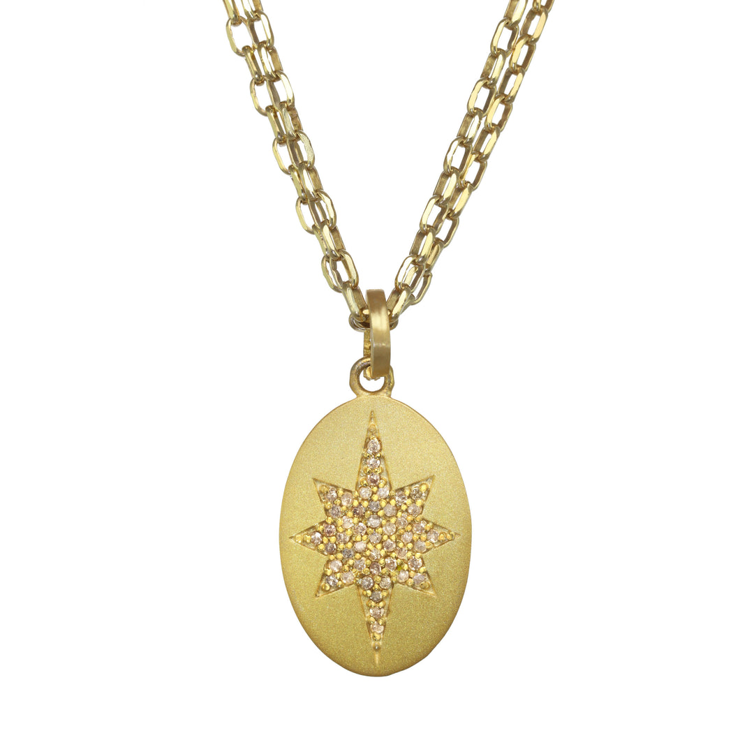 Gold Starburst Diamond Pendant Necklace