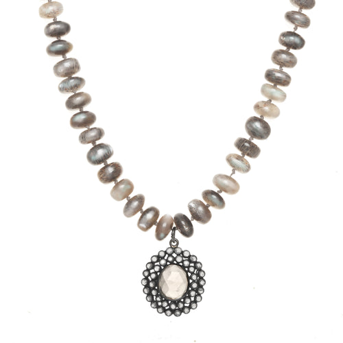 Grey Moonstone and Smoky Quartz Pendant Necklace