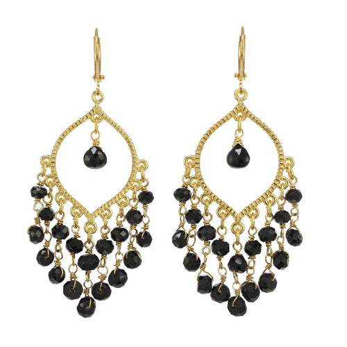 Black Spinel Fringe Chandelier Earring