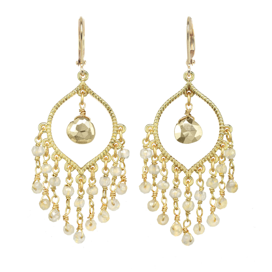 Pyrite and White Chalcedony Chandelier Earring