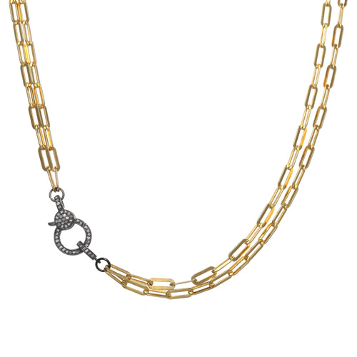 Gold Link and Diamond Pave Diamond Clasp Necklace