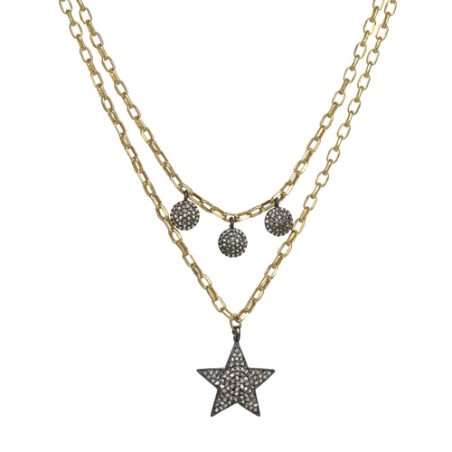 Layered Star and Droplet Diamond Necklace