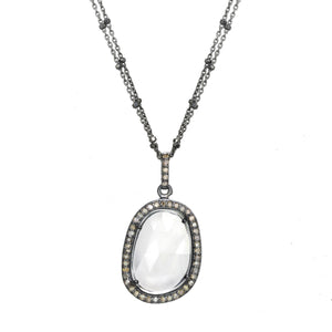 Diamond and Clear Quartz Bezel Necklace