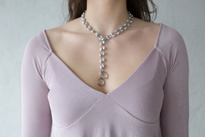 Grey Pearl Lariat Necklace