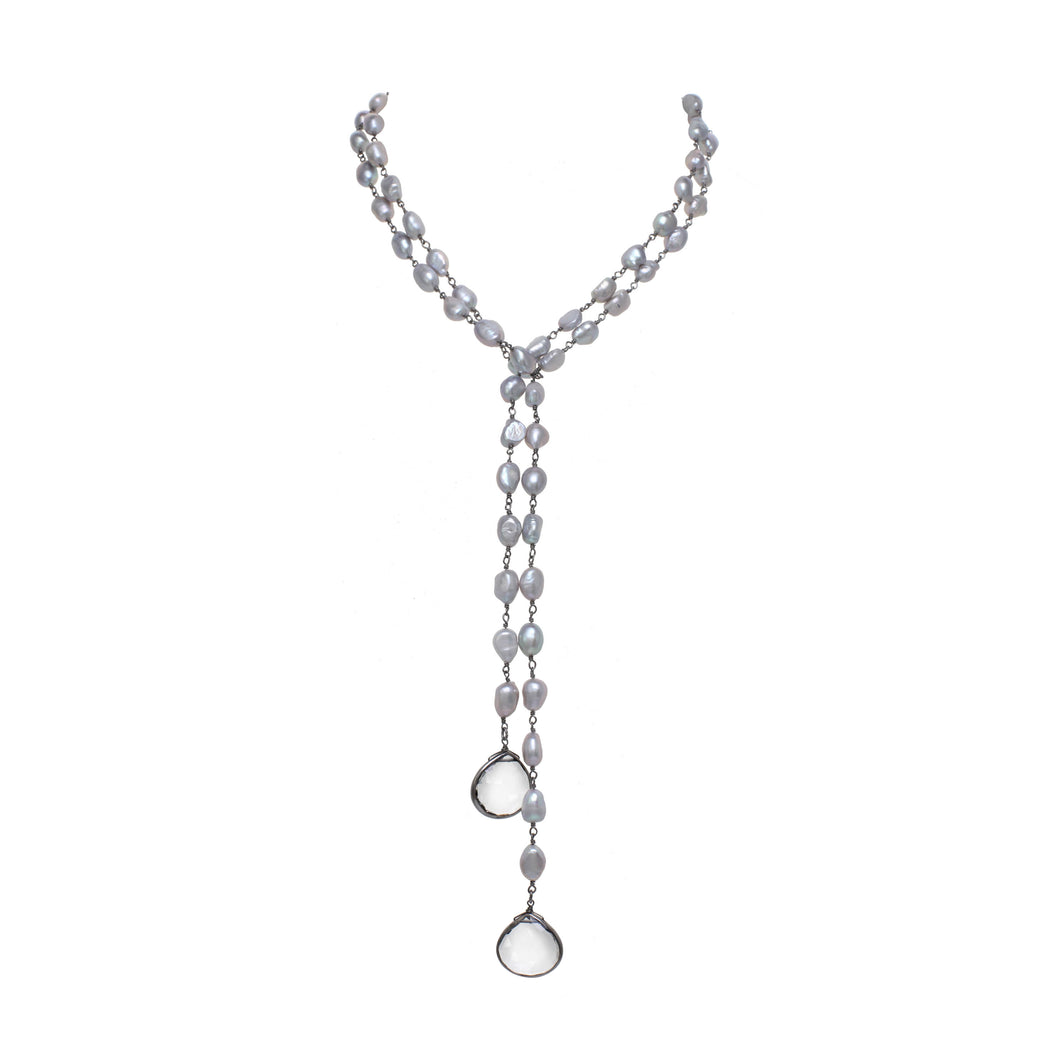 Grey Pearl Lariat Necklace