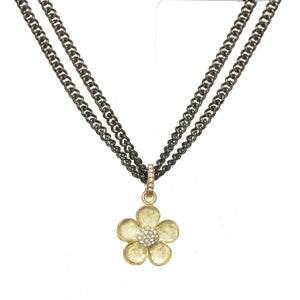 Mixed Metal Diamond Flower Pendant Necklace